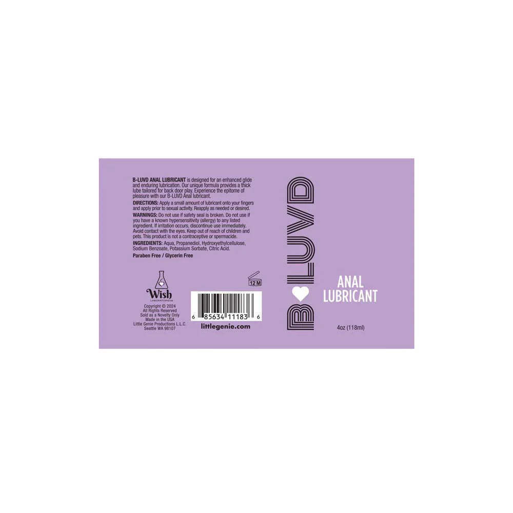 B-Luvd Anal Lube 4oz