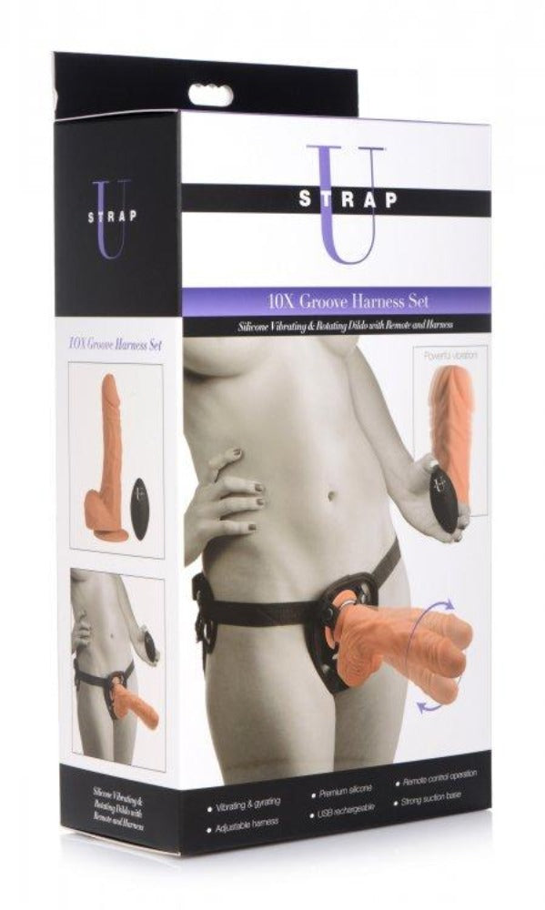 10X Groove Harness w Rotating/Vib Dildo